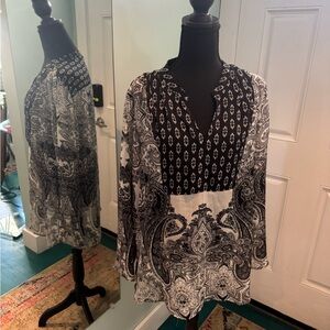 Olive Hill Elegant Black and White Paisley Women's Top